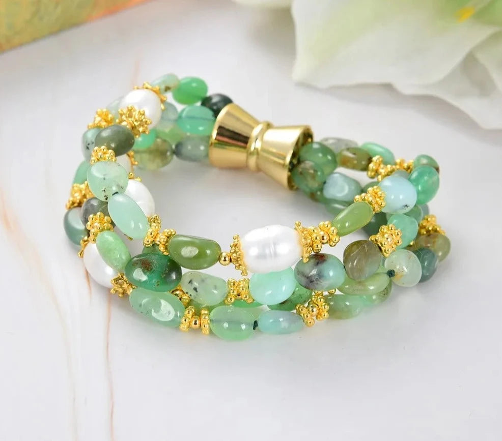 Chrysoprase Bloom Pearl Bracelet