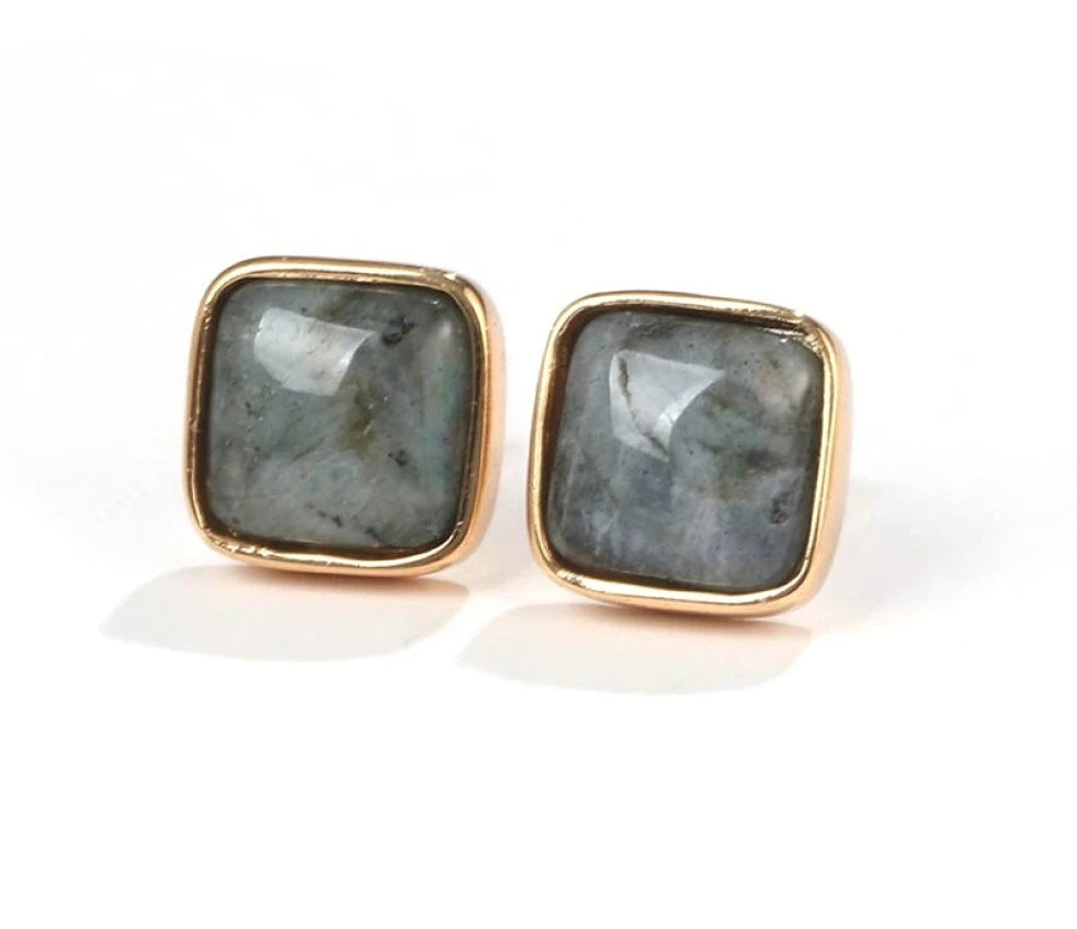 Labradorite Gold Stud Earrings