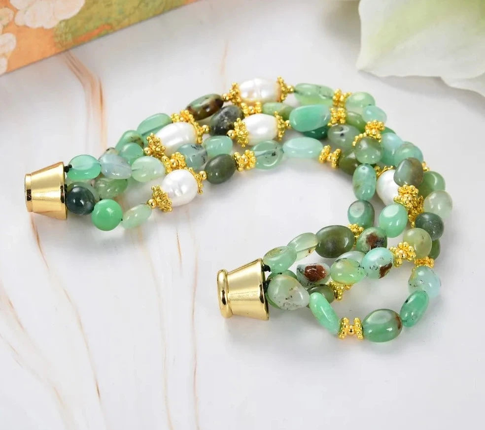 Chrysoprase Bloom Pearl Bracelet