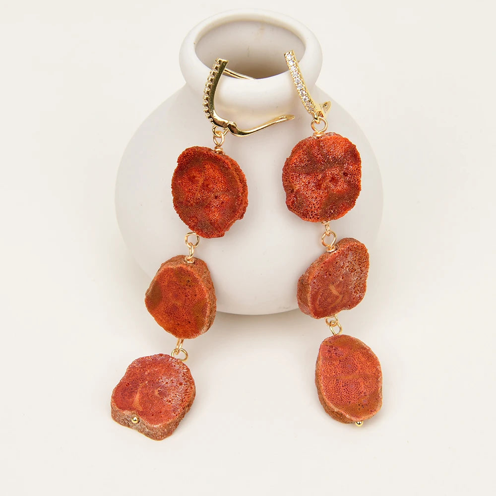 Coral Charm Bohemian Drop Earrings