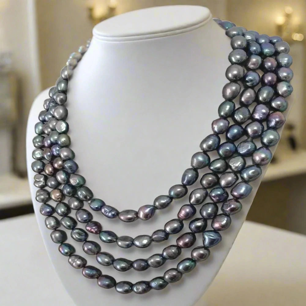 Midnight Baroque Pearl Cascade Necklace