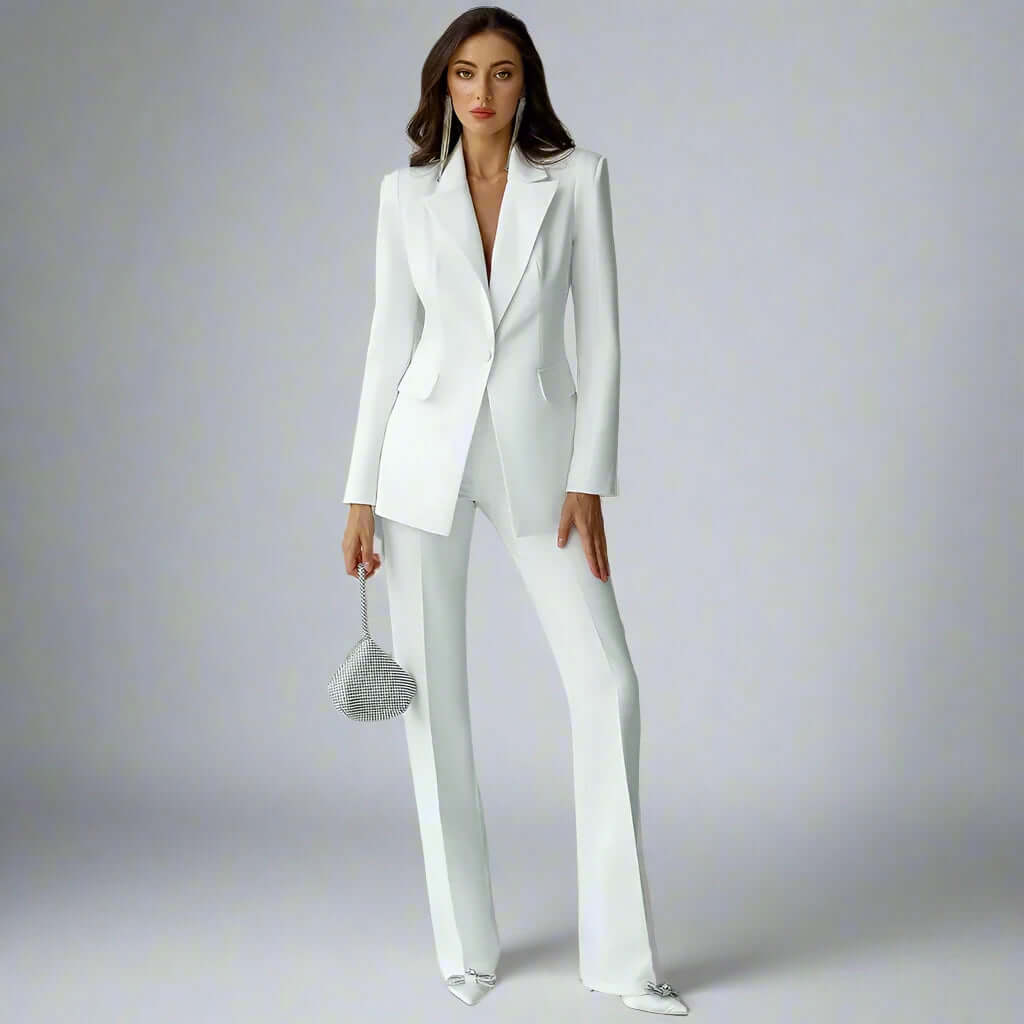 Zoharas Fashion Collection White pant suit designed for versatility, whether you’re attending a formal event or a business meeting.