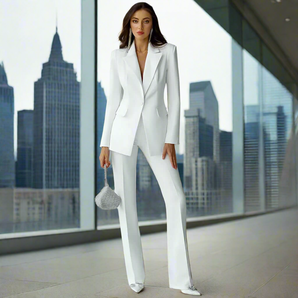 White Zoharas Single Breasted Pant Suit